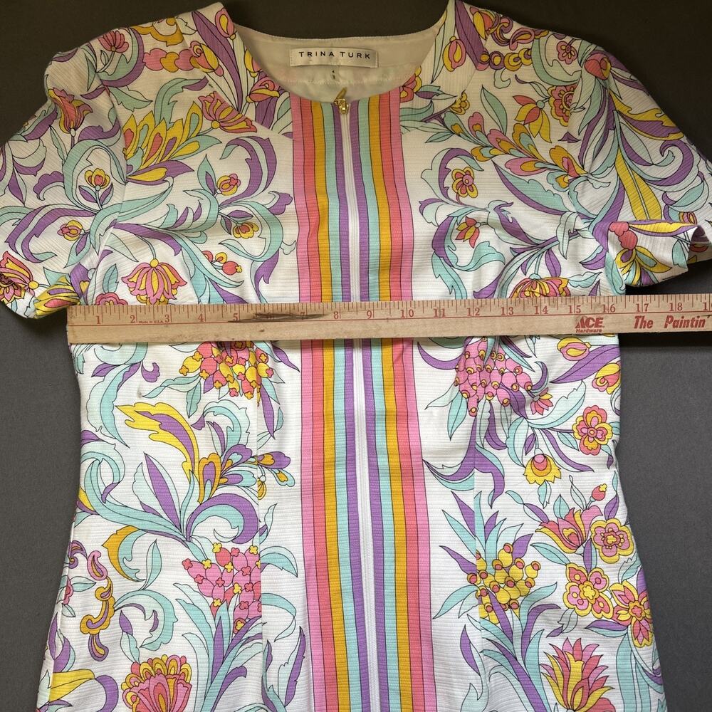 Trina Turk Pastel Floral Print shift Dress Size 4 Vintage Inspired Zip Front - Picture 4 of 8
